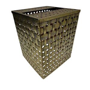 Vintage Tissue Box Holder Stylebuilt Metal Basketweave Goldtone Bath Accessory